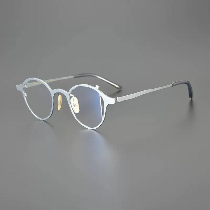 Gatenac Unisex Full Rim Round Titanium Eyeglasses Gxyj1221 Full Rim Gatenac Silver  