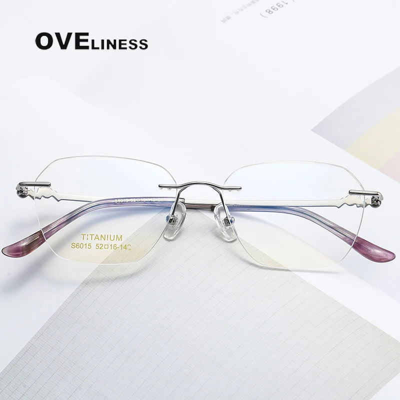 Oveliness Women's Rimless Flat Top Oval Titanium Eyeglasses 6015 Rimless Oveliness   