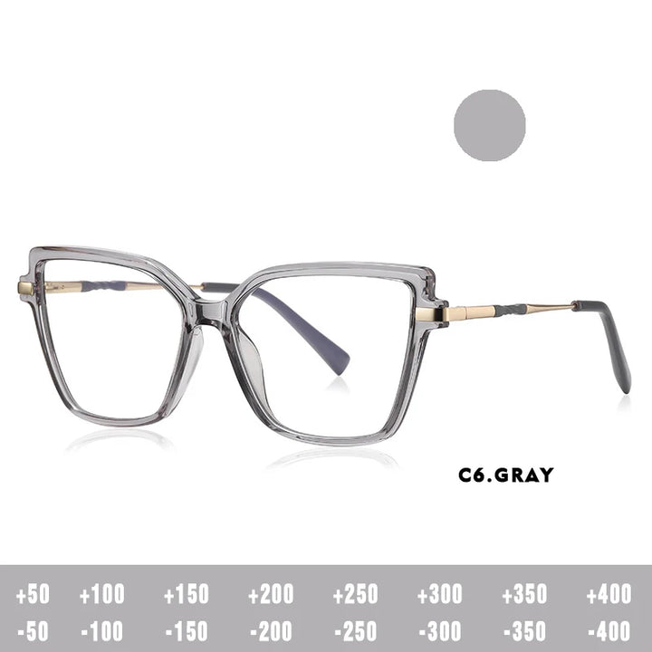 Kansept Women's Full Rim Square Cat Eye Tr 90 Alloy Reading Glasses 2208 Reading Glasses Kansept 2208C6 +50 