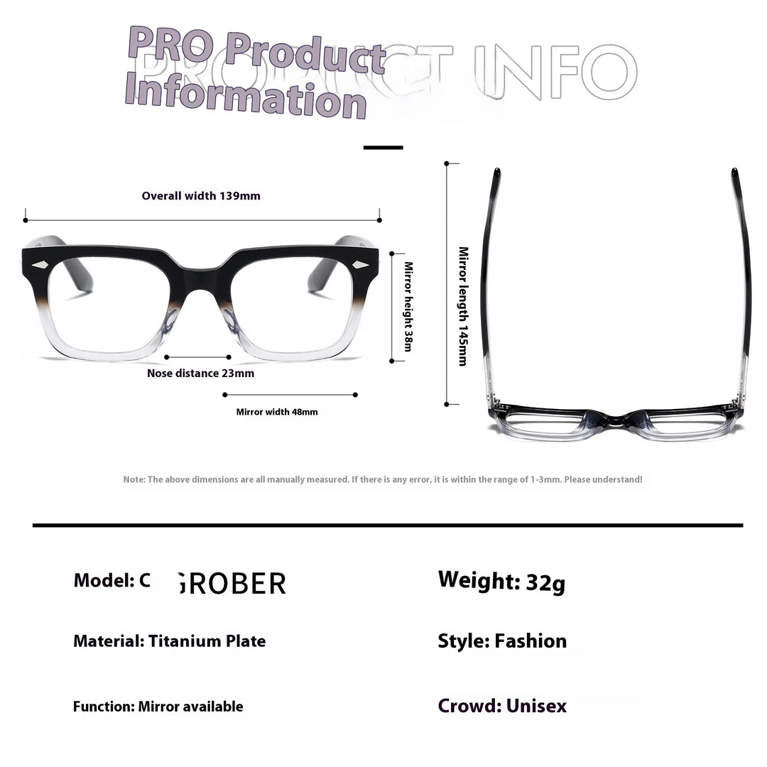 Aror Unisex Full Rim Square Thick Acetate Eyeglasses 13923