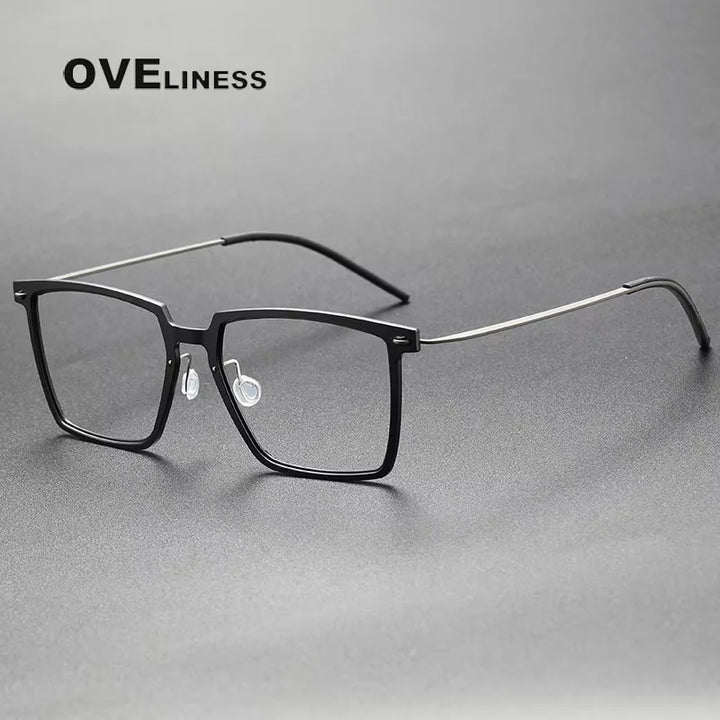 Oveliness Unisex Full Rim Square Acetate Titanium Eyeglasses 6577 Full Rim Oveliness matt black gun