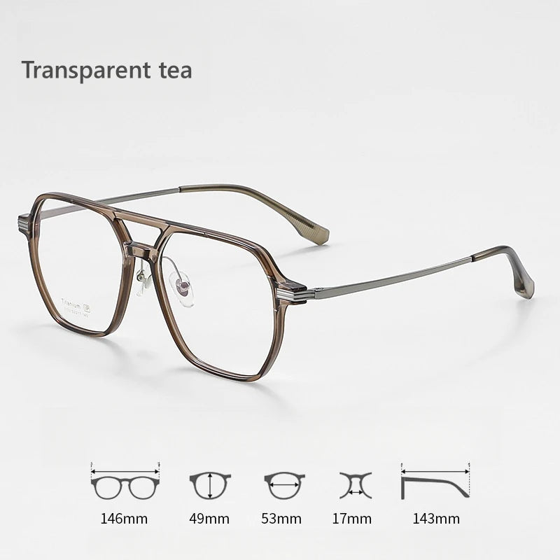 KatKani Mens Full  Rim Double Bridge Square Titanium Eyeglasses 7133 Full Rim KatKani Eyeglasses Transparent tea  