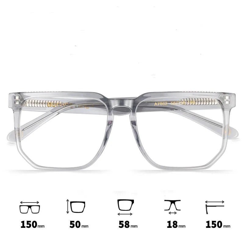 Hdcrafter Men's Full Rim Big Square Acetate Eyeglasses 76821 Full Rim Hdcrafter Eyeglasses Transparent-Gray  