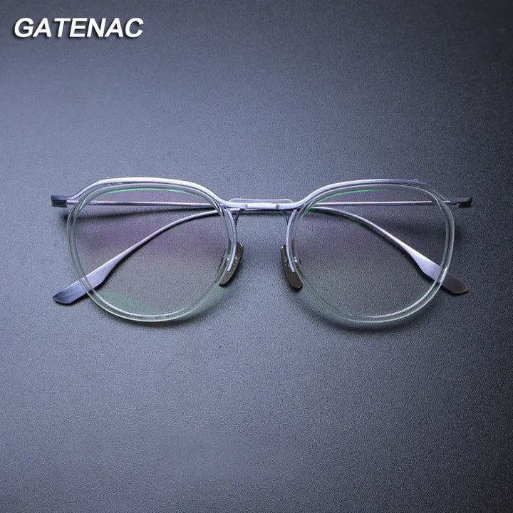 Gatenac Unisex Full Rim Round Titanium Eyeglasses Gxyj-1174 Full Rim Gatenac Silver  