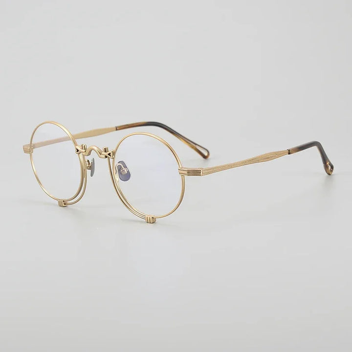 Aror Unisex Full Rim Round Titanium Eyeglasses 10601 Full Rim Aror Gold