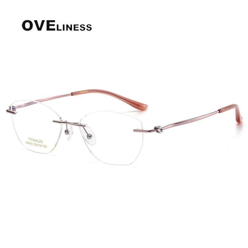 Oveliness Women's Rimless Square Cat Eye Titanium Eyeglasses 6018 Rimless Oveliness purple pink  