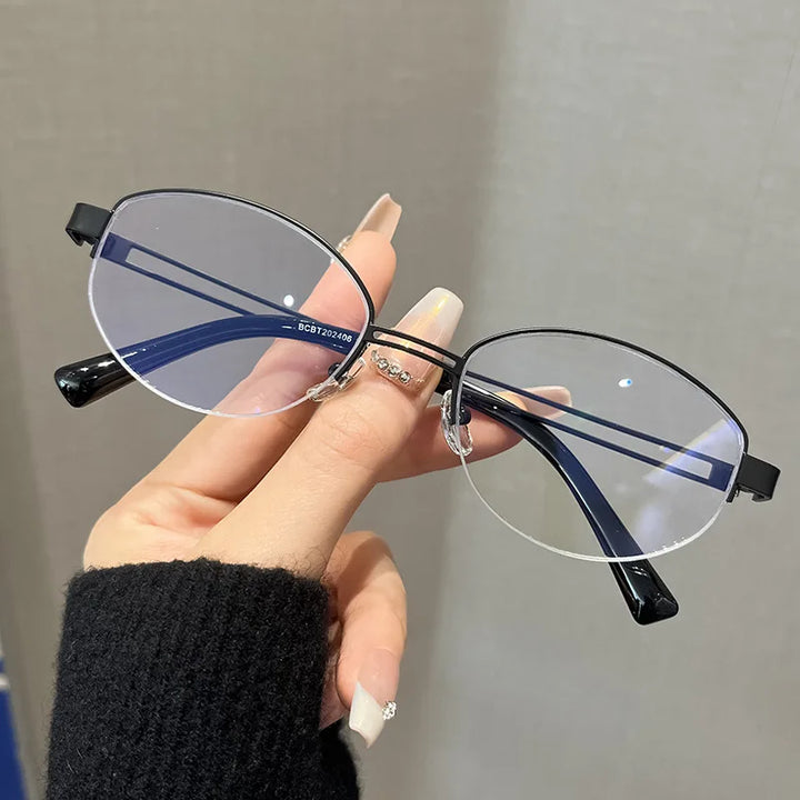 Yimaruili Women's Big Semi Rim Oval Titanium Eyeglasses 22406