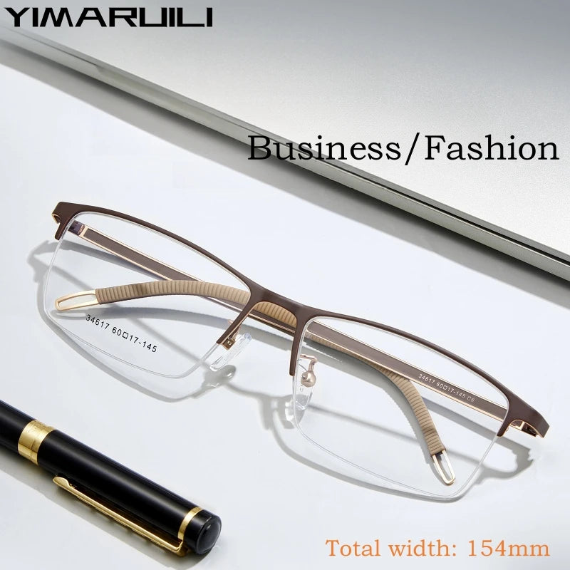 Yimaruili Men's Semi Rim Wide Front Square Alloy Eyeglasses Y34617 Full Rim Yimaruili Eyeglasses   