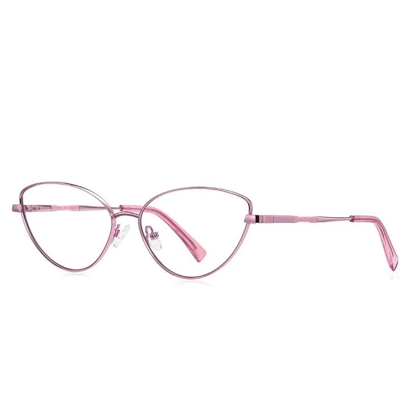 Hdcrafter Women's Full Rim Oval Cat Eye Alloy Eyeglasses 3047 Full Rim Hdcrafter Eyeglasses Purple-Pink  