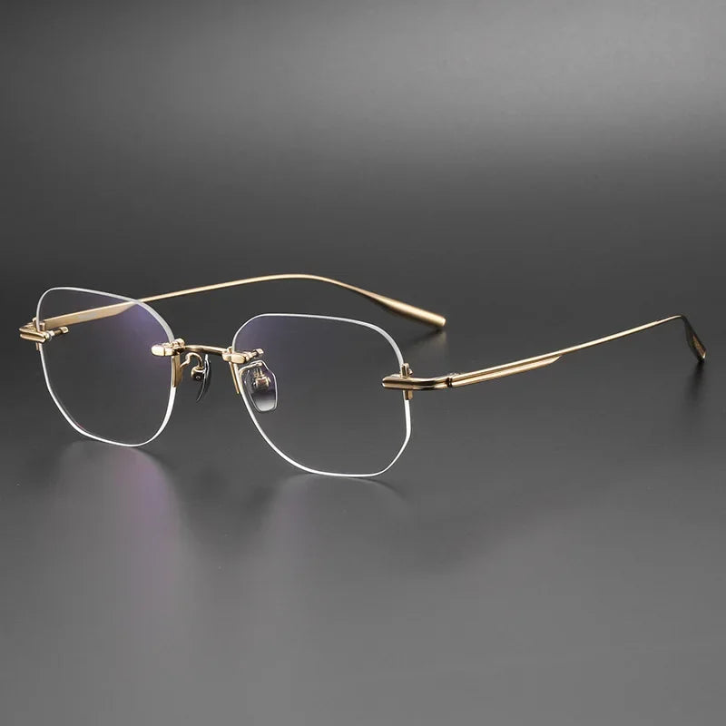 Aror Unisex Rimless Irregular Square Titanium Eyeglasses 10132 Rimless Aror Gold