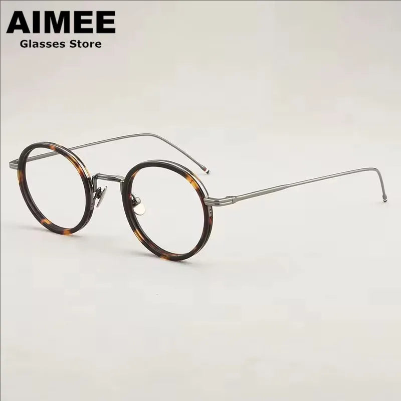 Aimee Unisex Full Rim Round Acetate Titanium Eyeglasses 541906