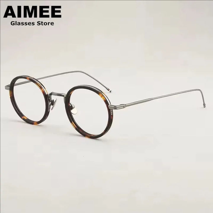Aimee Unisex Full Rim Round Acetate Titanium Eyeglasses 541906