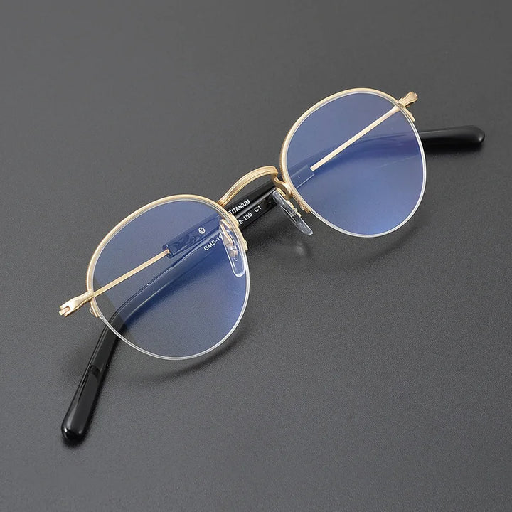 Black Mask Unisex Semi Rim Oval Round Titanium Eyeglasses 517110