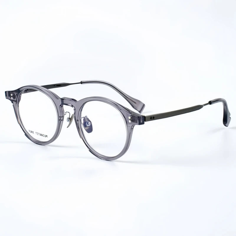 Yimaruili Unisex Full Rim Round Acetate Titanium Eyeglasses 22033