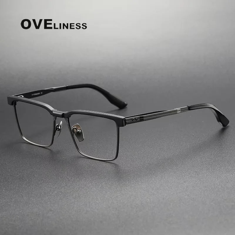 Oveliness Unisex Full Rim Square Titanium Acetate Eyeglasses 43137 Full Rim Oveliness black gun