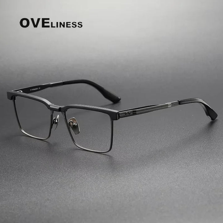 Oveliness Unisex Full Rim Square Titanium Acetate Eyeglasses 43137 Full Rim Oveliness black gun