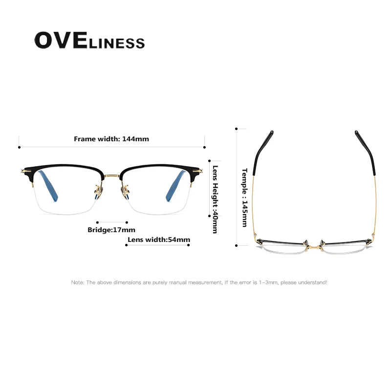 Oveliness Unisex Semi Rim Square Acetate Titanium Eyeglasses 80990 Semi Rim Oveliness   