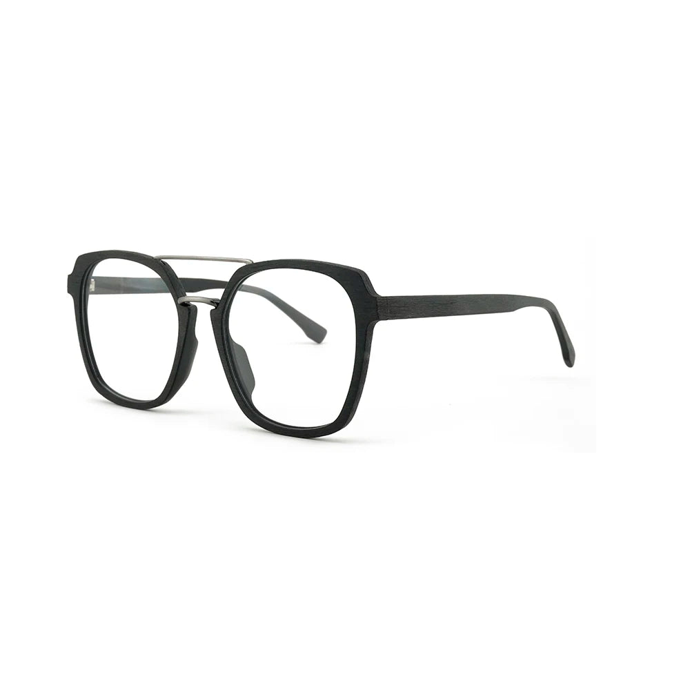 Hdcrafter Unisex Full Rim Square Double Bridge Wood Titanium Eyeglasses 86107