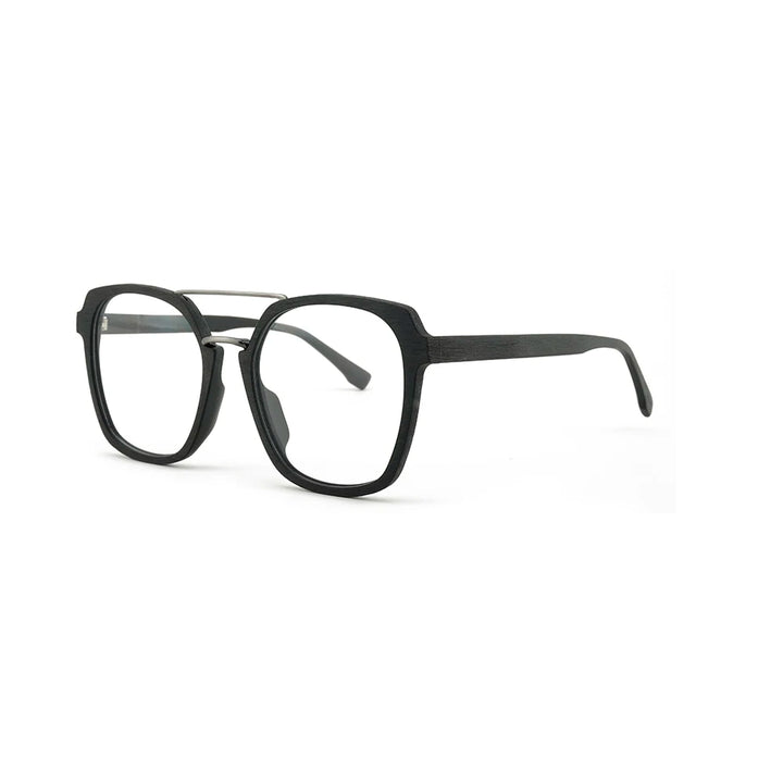Hdcrafter Unisex Full Rim Square Double Bridge Wood Titanium Eyeglasses 86107