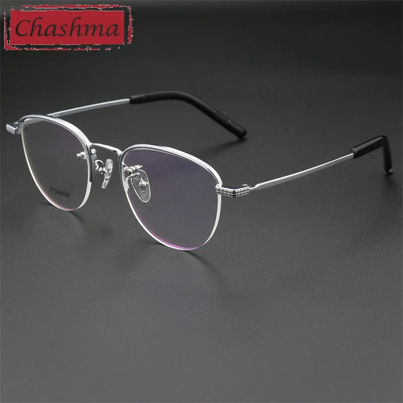 Chashma Men's Semi Rim Flat Top Round Titanium Eyeglasses 887050