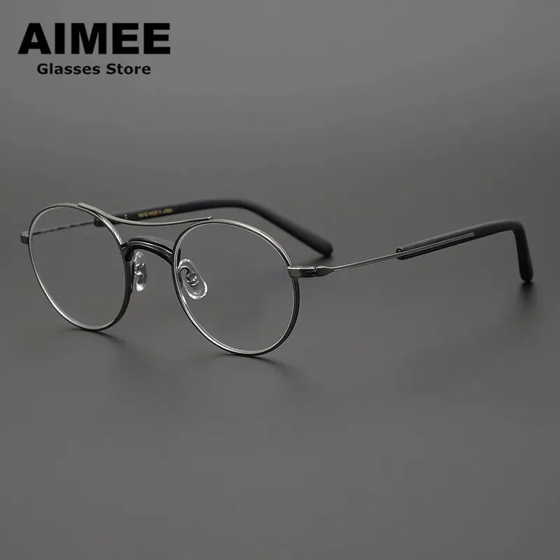 Aimee Unisex Full Rim Round Double Bridge Titanium Eyeglasses 7106 Full Rim Aimee Grey black  