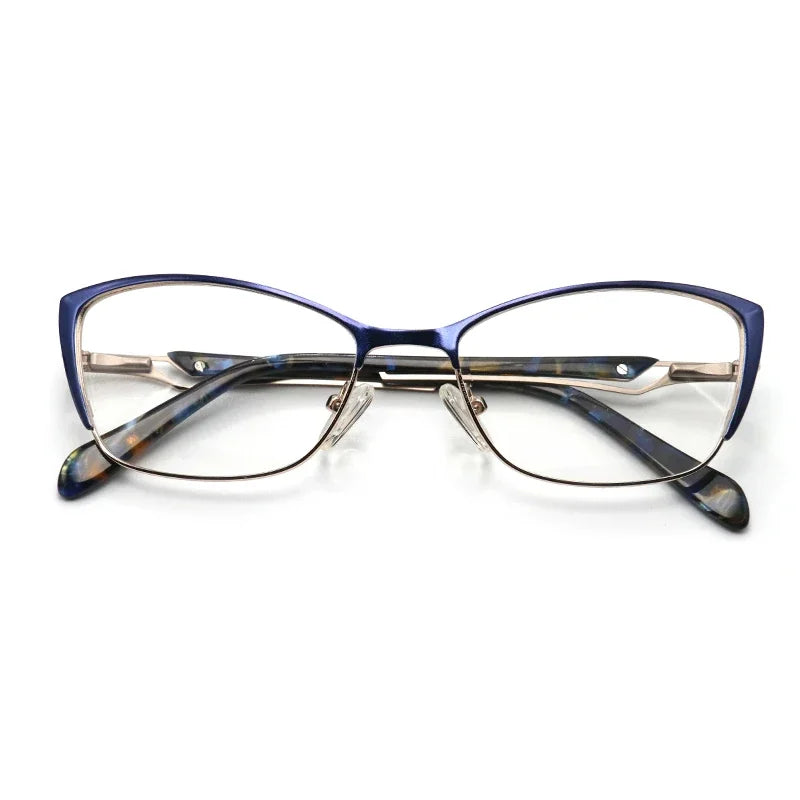 Laoyehui Women's Full Rim Square Cat Eye Alloy Reading Glasses 120036 Reading Glasses Laoyehui Blue +550 