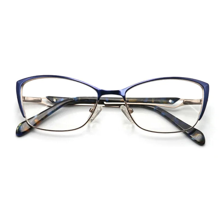 Laoyehui Women's Full Rim Square Cat Eye Alloy Reading Glasses 120036 Reading Glasses Laoyehui Blue -175 