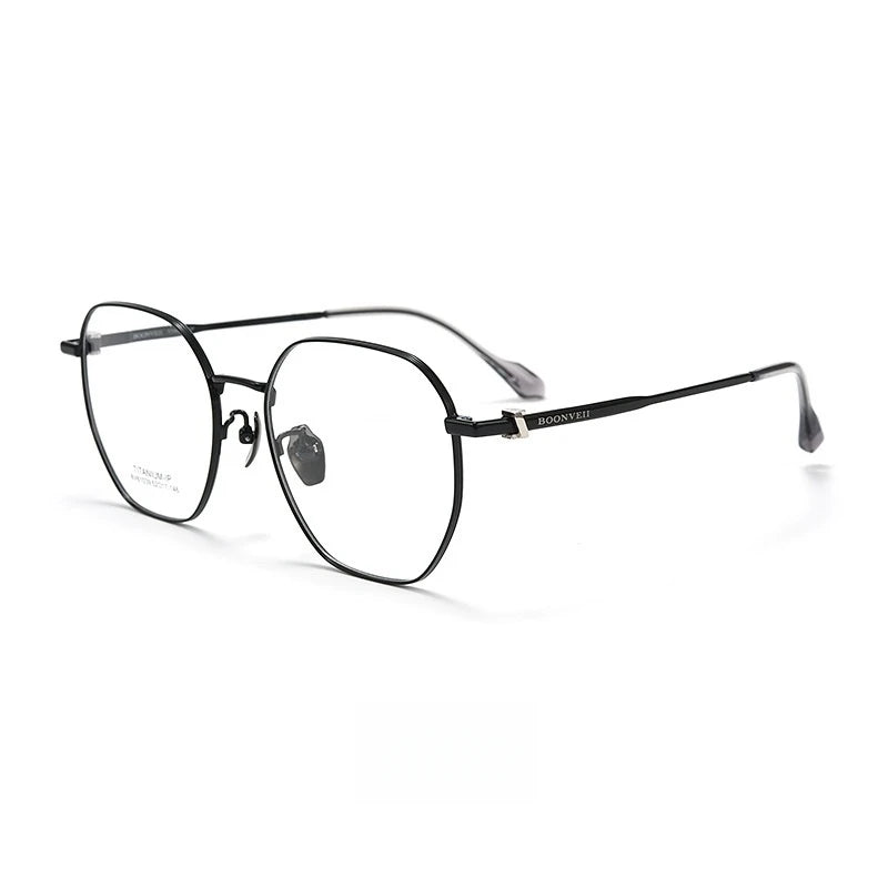 Yimaruili Unisex Full Rim Polygon Titanium Alloy Eyeglasses Y61039 Full Rim Yimaruili Eyeglasses Black  