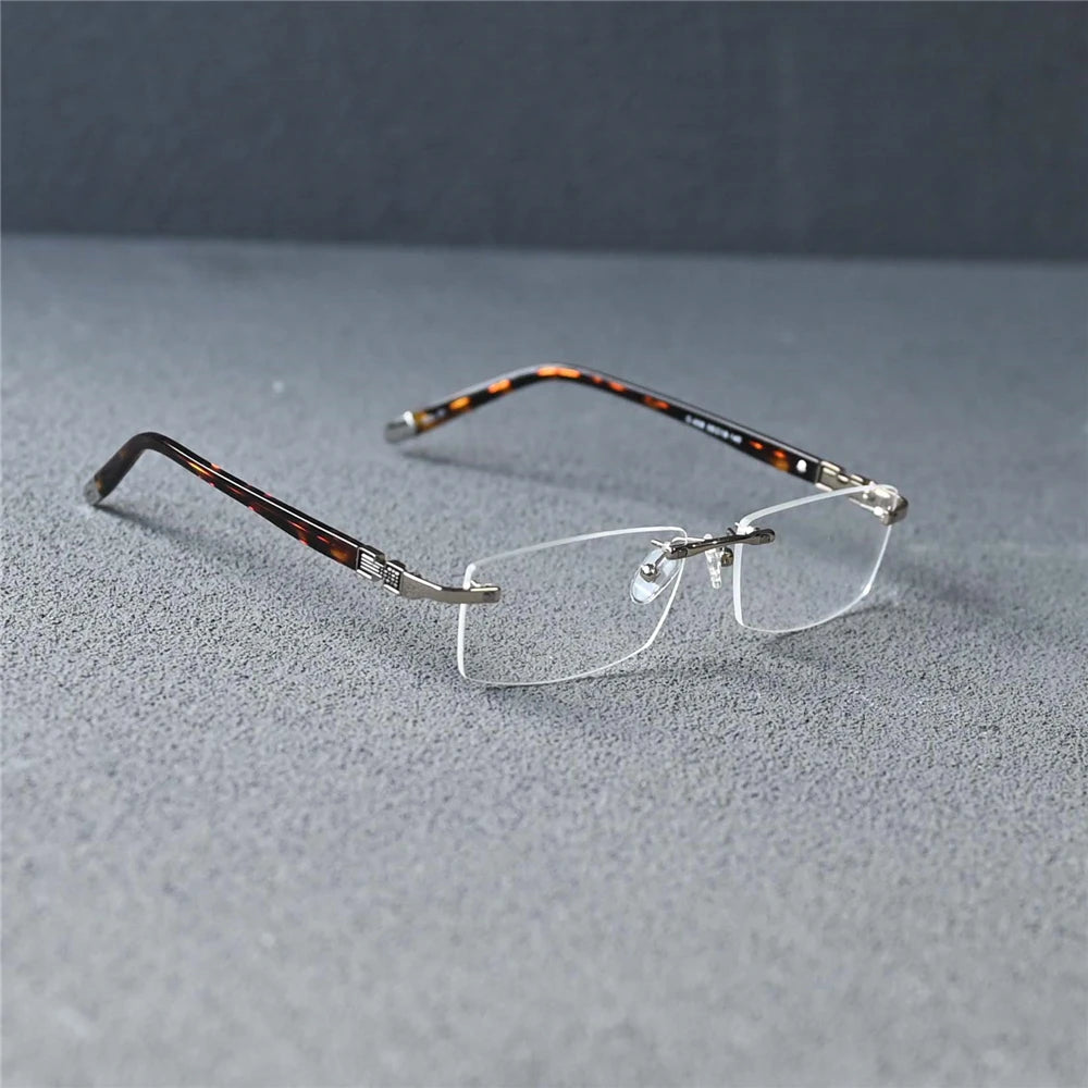 Cubojue Men's Rimless Square Alloy Acetate Eyeglasses 58026 Reading Glasses Cubojue M1 silver