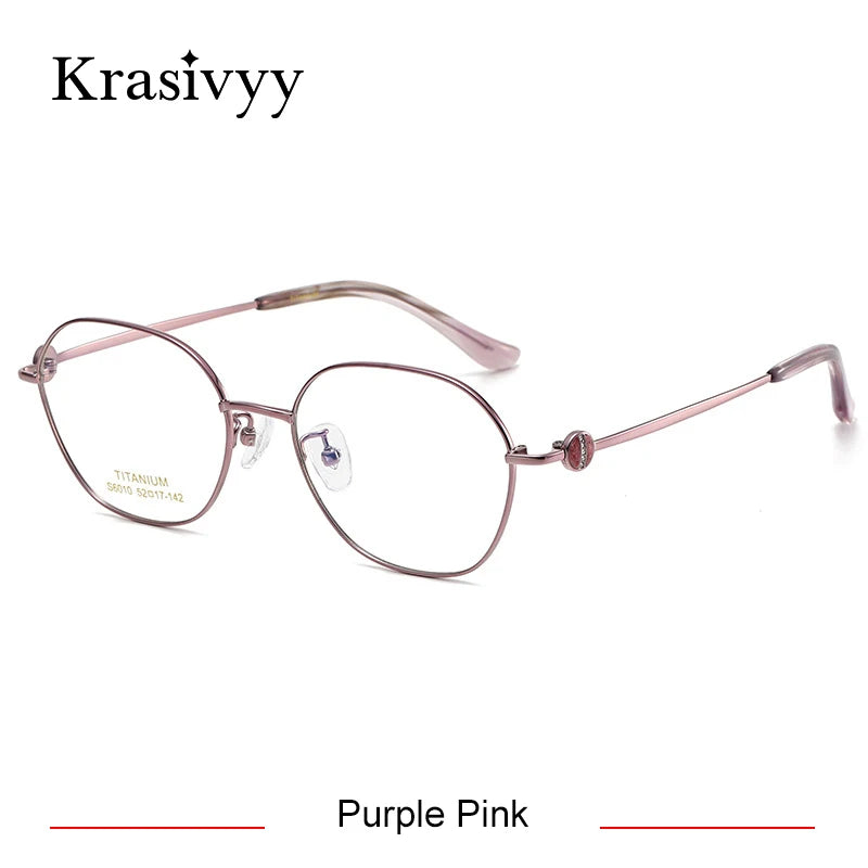 Krasivyy Women's Full Rim Flat Top Round Titanium Eyeglasses 6010 Full Rim Krasivyy Purple Pink  