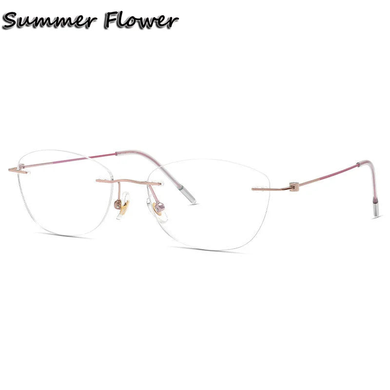 Summer Flower Women's Rimless Oval Titanium Eyeglasses 86071 Rimless Summer Flower Gold Pink