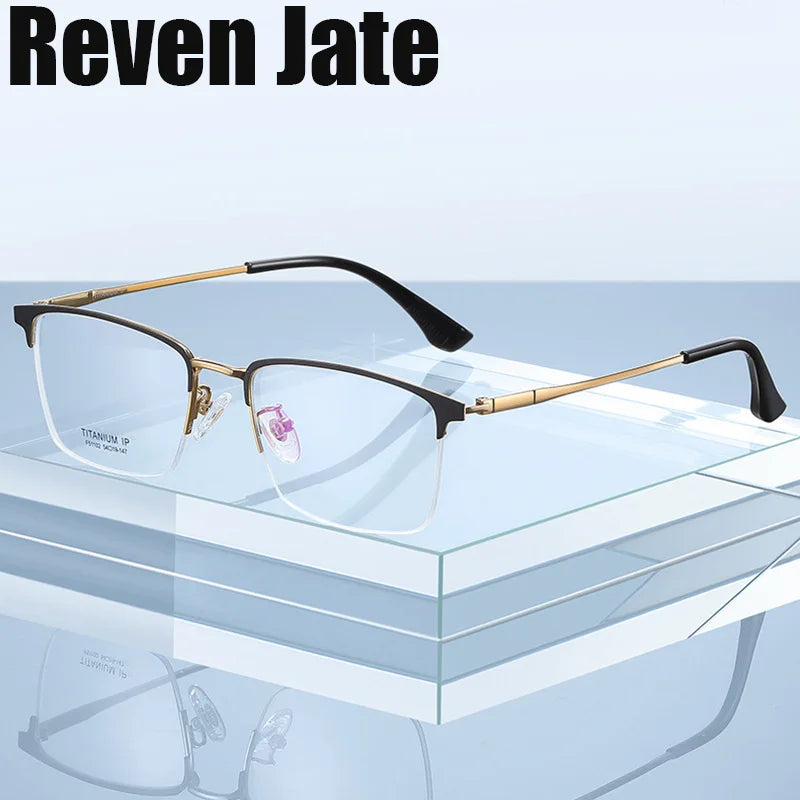 Reven Jate Unisex Semi Rim Square Titanium Acetate Eyeglasses 51102 Semi Rim Reven Jate