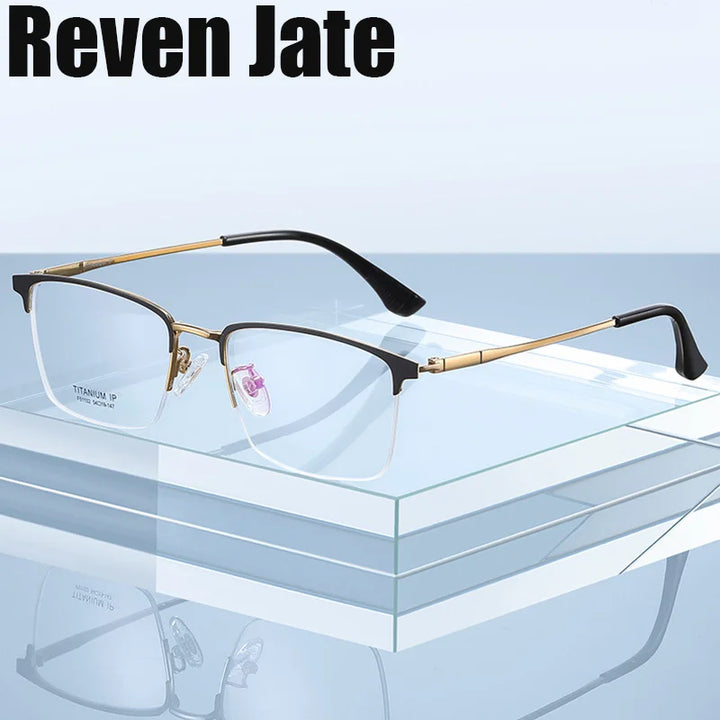 Reven Jate Unisex Semi Rim Square Titanium Acetate Eyeglasses 51102 Semi Rim Reven Jate