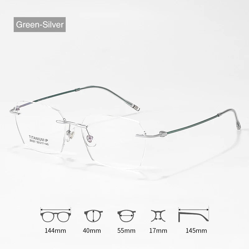 Vicky Unisex Rimless Square Titanium Reading Glasses V6021 Reading Glasses Vicky +150 6021-Green-Silver 