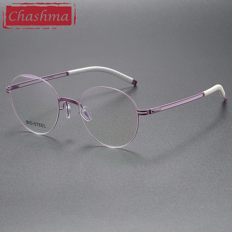 Chashma Ottica Unisex Full Rim Round Titanium Eyeglasses 453 Full Rim Chashma Ottica Purple  