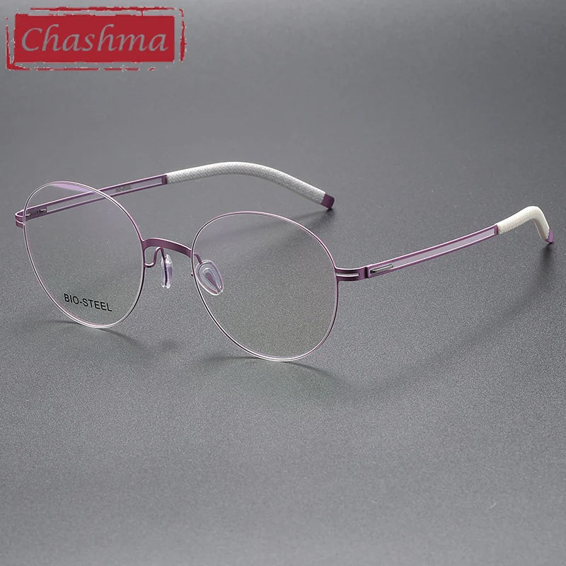 Chashma Ochki Women's Full Rim Round Titanium Eyeglasses 44953 Full Rim Chashma Ochki Purple  