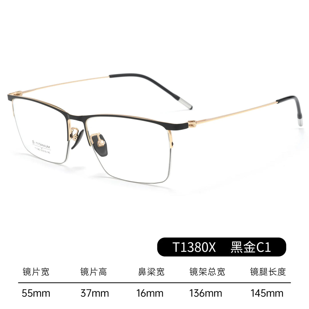 Gmei Optical T1380X men's semi-rimless square alloy prescription eyeglasses — view 6