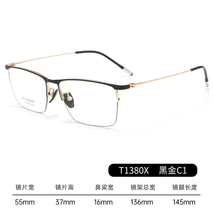 Gmei Optical T1380X men's semi-rimless square alloy prescription eyeglasses — view 6
