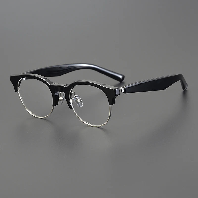 Black Mask Unisex Full Rim Round Brow Line Acetate Eyeglasses 41192 Full Rim Black Mask Black  