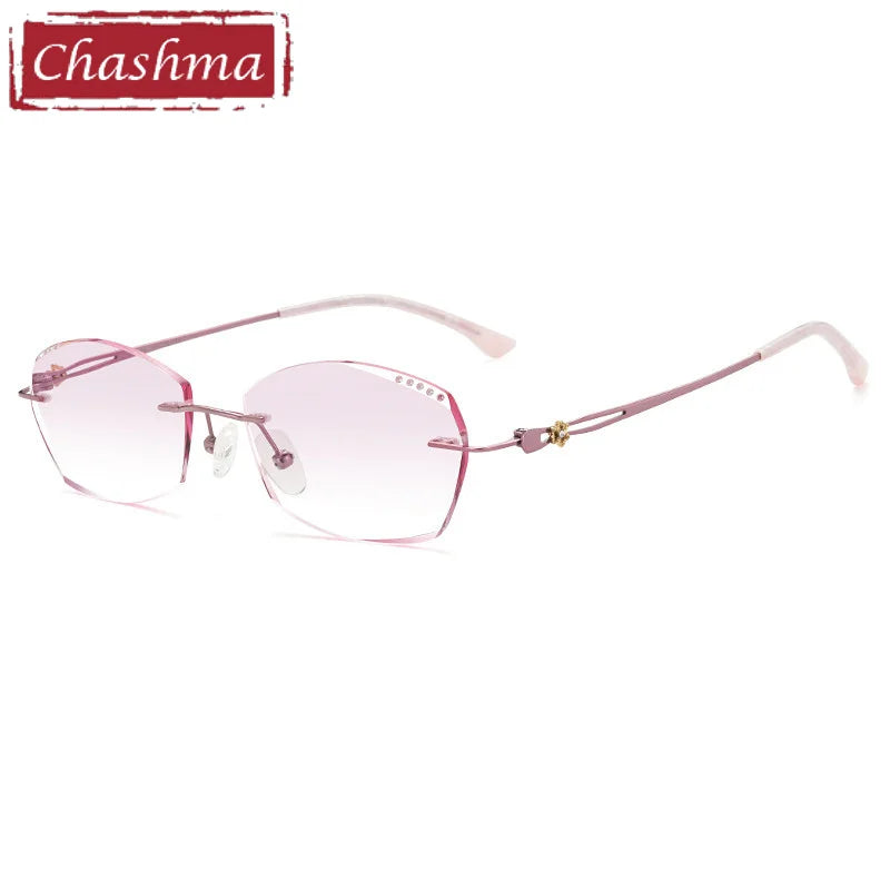 Chashma Ottica Women's Rimless Oval Square Titanium Eyeglasses 3028 Rimless Chashma Ottica Pink-Pink  