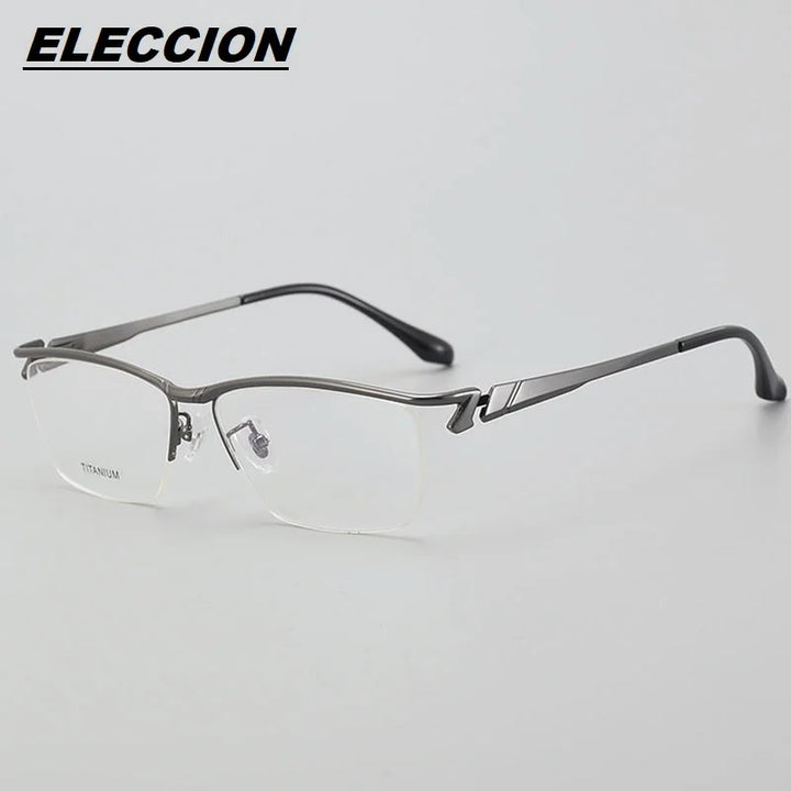 Eleccion Unisex Semi Rim Square Brow Line Titanium Eyeglasses 6163 Semi Rim Eleccion Gray CHINA