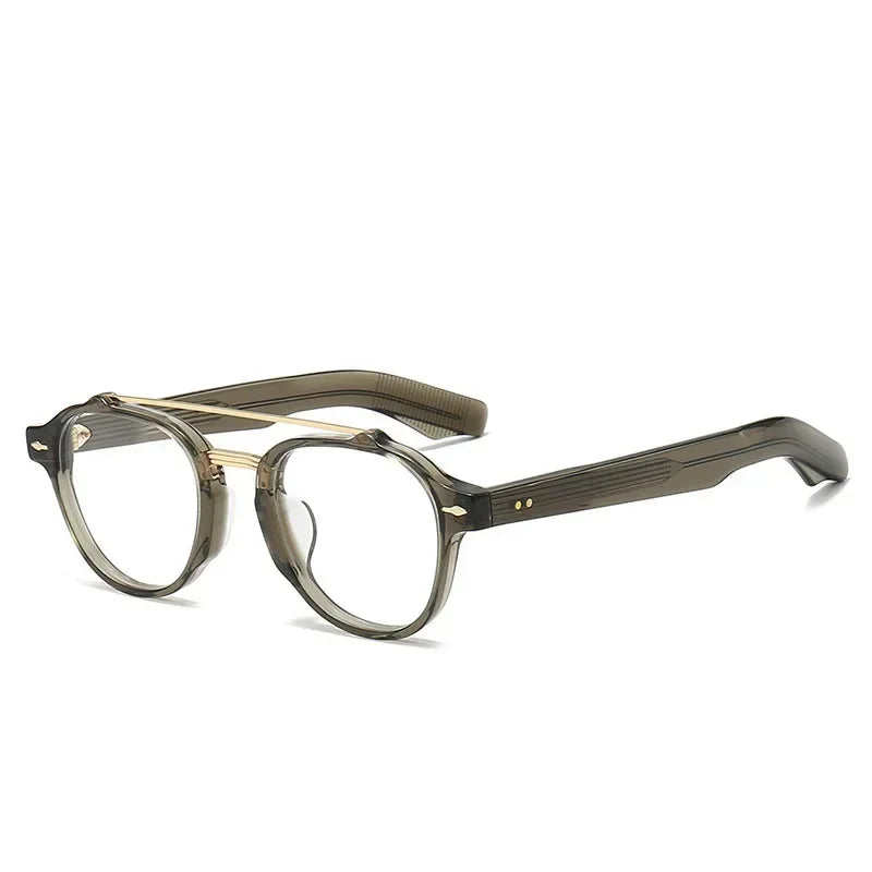 Aror Unisex Full Rim Round Double Bridge Acetate Titanium Eyeglasses 49968 Full Rim Aror green