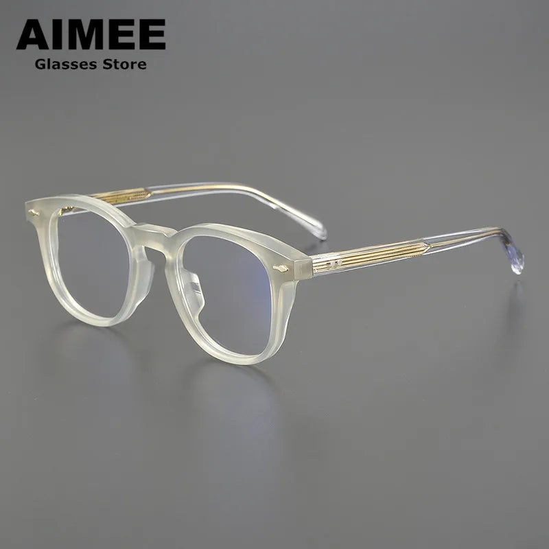 Aimee Unisex Full Rim Round Thick Acetate Eyegalsses 14749 Full Rim Aimee Milk-White  