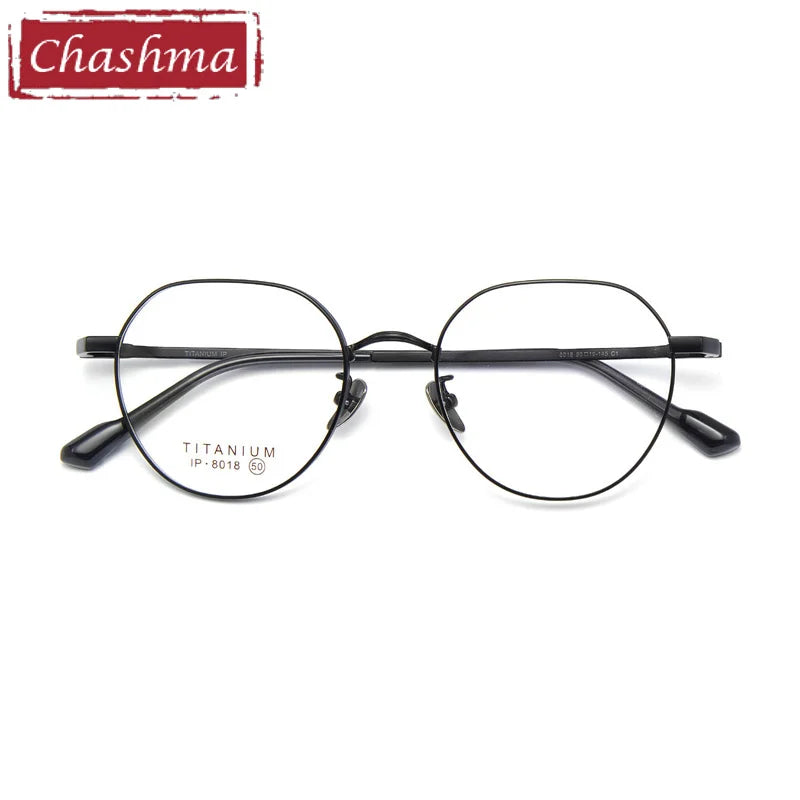 Chashma Ottica Unisex Full Rim Flat Top Round Titanium Eyeglasses 8018 Full Rim Chashma Ottica Black  