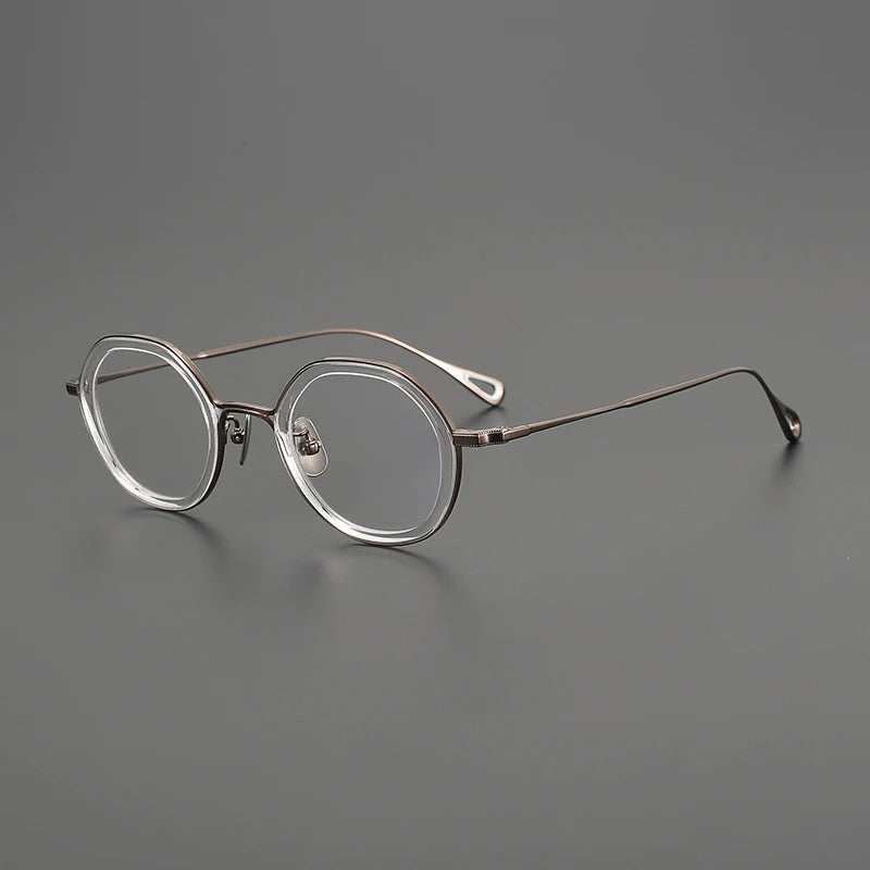 Gatenac Women's Full Rim Flat Top Round Acetate Titanium Eyeglasses G1584