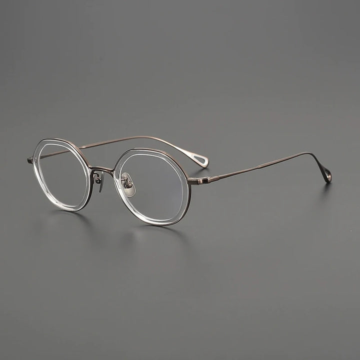Gatenac Women's Full Rim Flat Top Round Acetate Titanium Eyeglasses G1584