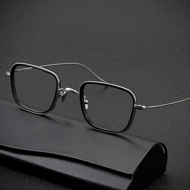 Black Mask Men's Full Rim Square Titanium Acetate Eyeglasses G200 Full Rim Black Mask   