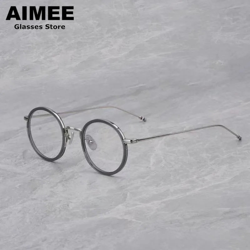Aimee Unisex Full Rim Round Acetate Titanium Eyeglasses 541906