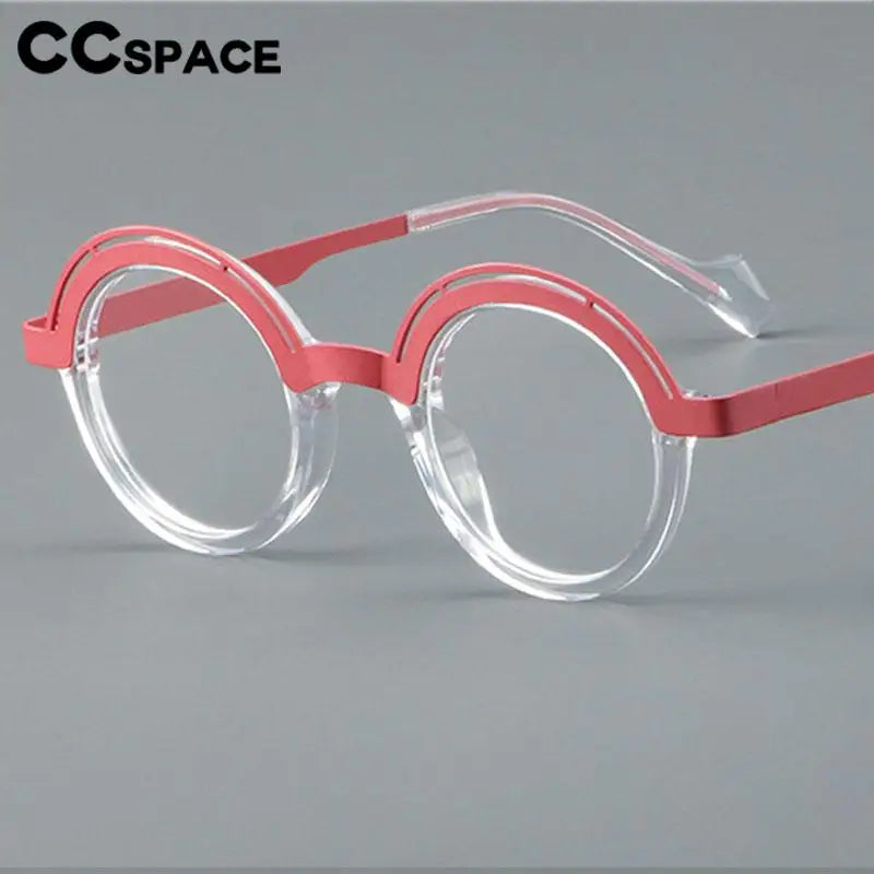 CCSpace Women's Full Rim Round Acetate Alloy Eyeglasses 57150 Full Rim CCspace   
