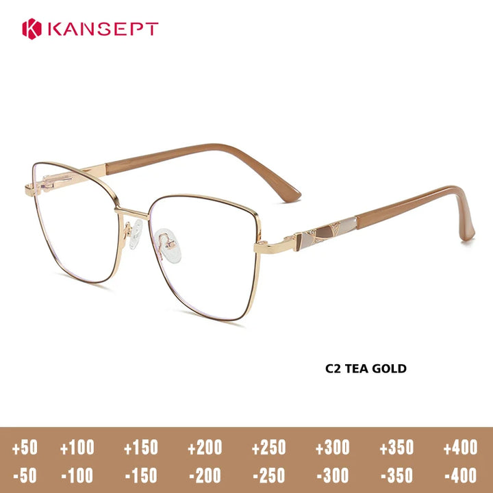 Kansept Women's Full Rim Square Cat Eye Alloy Reading Glasses 556989